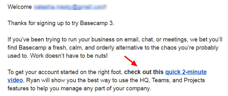 Basecamp راه اندازی مثال ایمیل خوش آمد