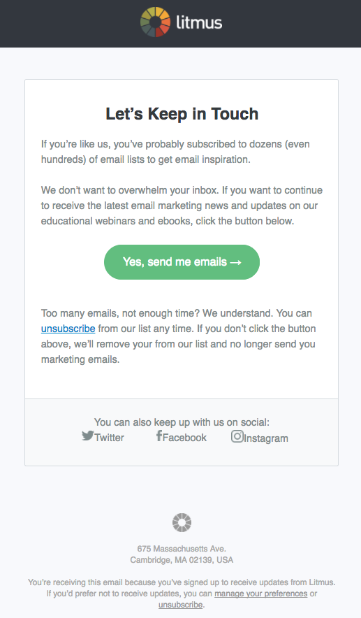 Litmus re-opt-in email campaign