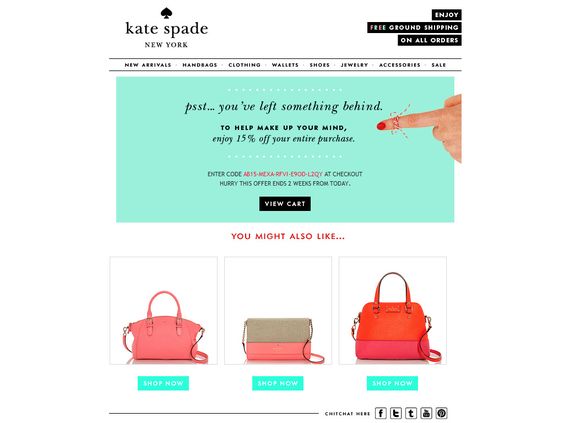 kate spade abandoned cart transactional email examples