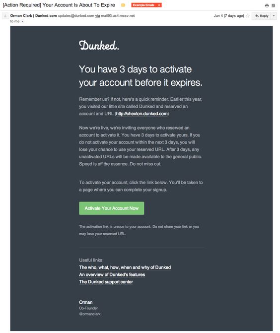 dunked notification transactional email examples