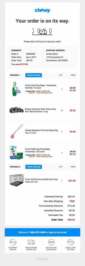 chey shipping confirmation transactional email example