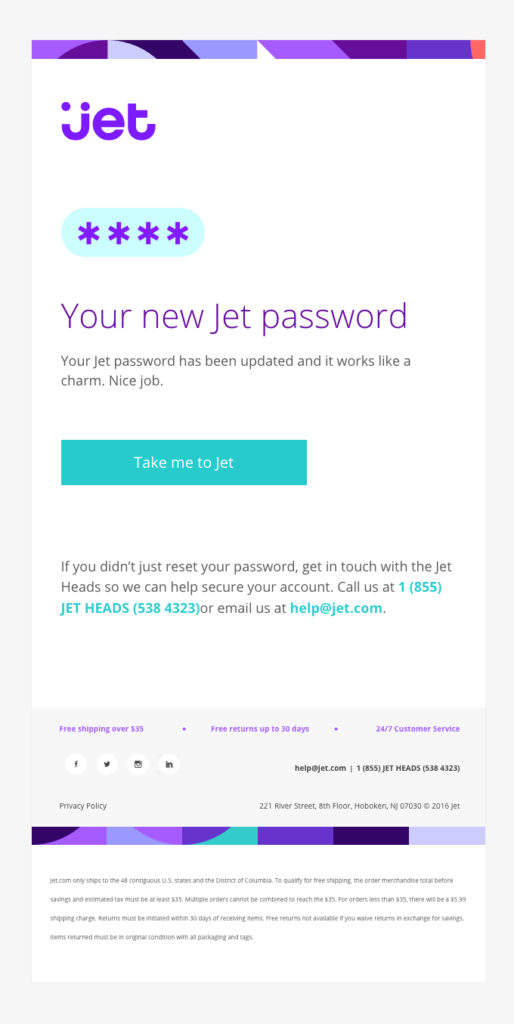 Jet password reset transactional email example