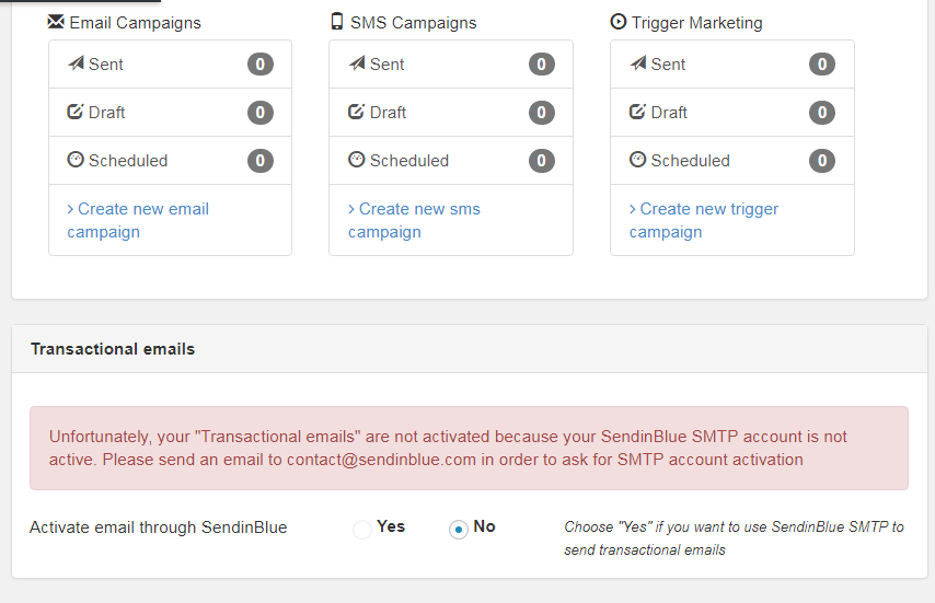 Sendinblue WordPress interface