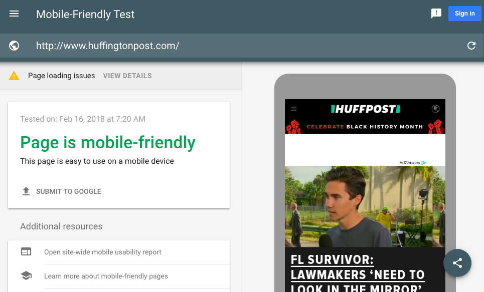 Mobile friendly test on google search console