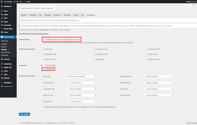 transactional email settings for woocommerce