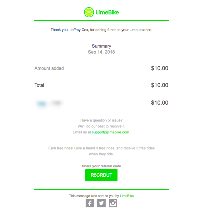 limebike receipt transactional email