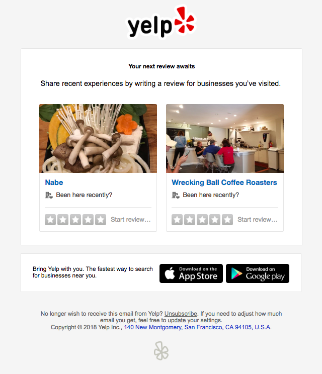 Yelp Review Email