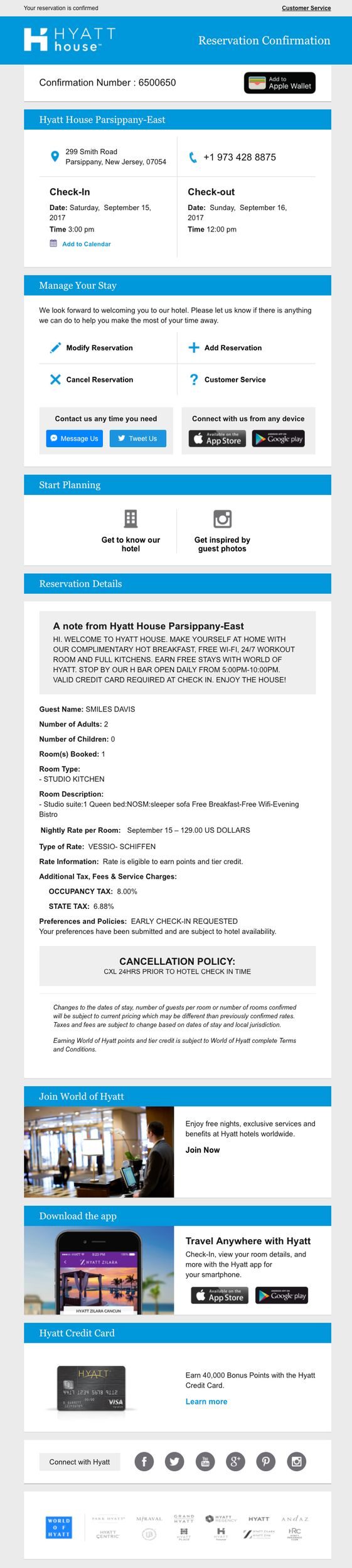 hyatt transaction email design example