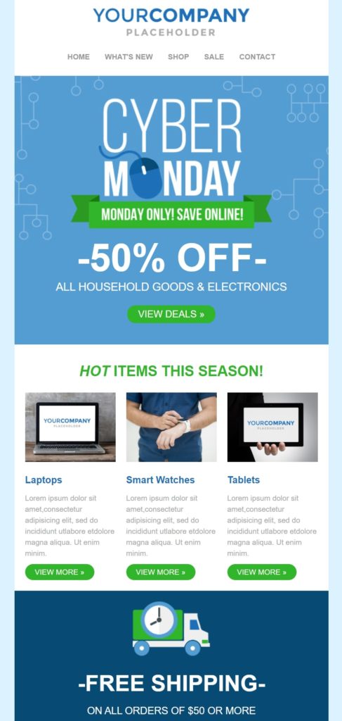 Cyber Monday sale email template by Sendinblue