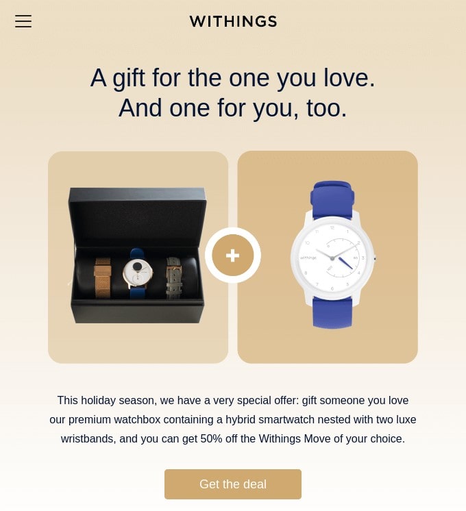 Holiday email example by Withings offering a discount for multiple items bought together