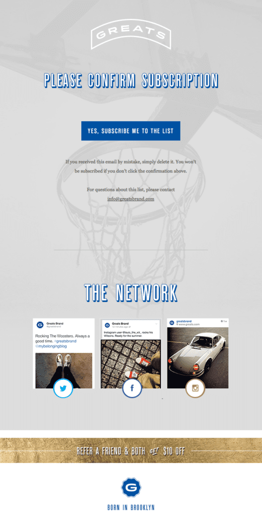 Double opt-in email example with brand communication