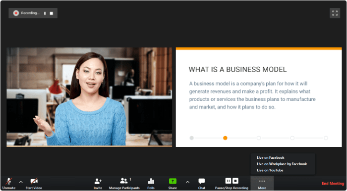 Woman presenting webinar using webinar platform