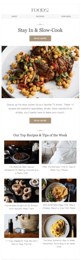 Newsletter by Food52 showcasing their latest blog posts.