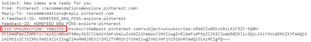 Example of a list-unsubscriber header in Gmail