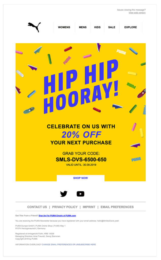 puma birthday coupon