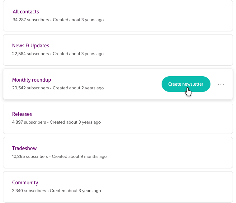 Screenshot of segmentation examples on Cake Mail's platform.