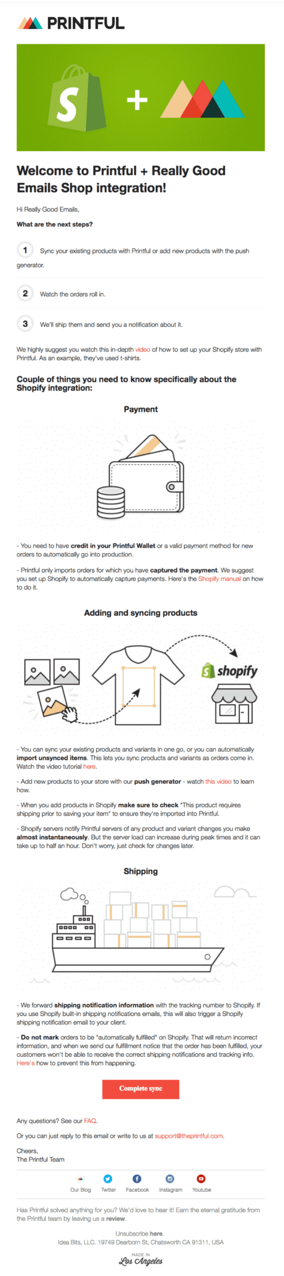 Onboarding example from Printful