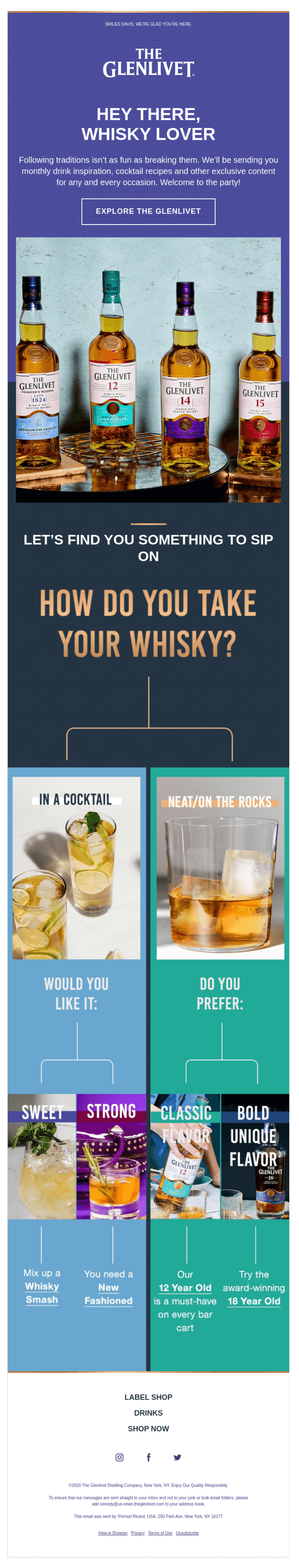 Onboarding email example from The Glenlivet using a quiz