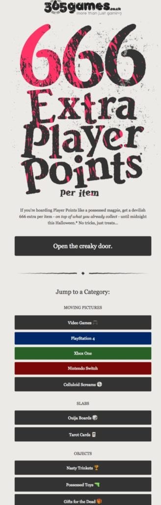 365 games Halloween email CTAs example