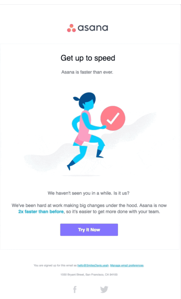 Asana reactivation email example