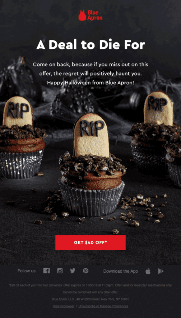 Blue Apron Halloween email copy example