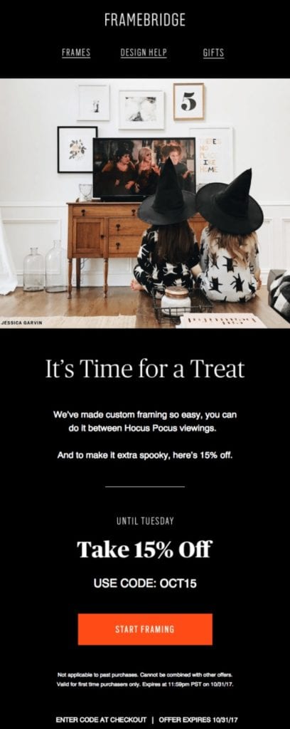 Framebridge Halloween email example