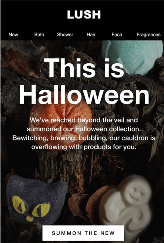 Lush Halloween email example for Halloween email marketing campaign. 