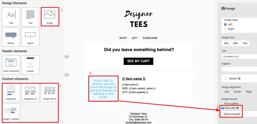 Screenshot of adding a product link to an abandoned cart email on Brevo (ex Sendinblue)