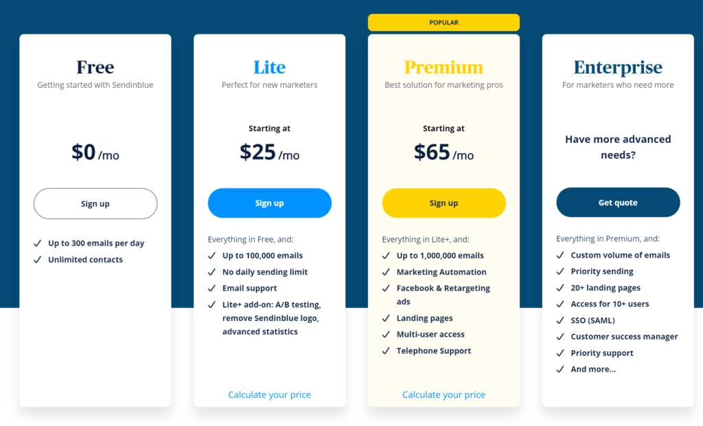 Sendinblue pricing plans