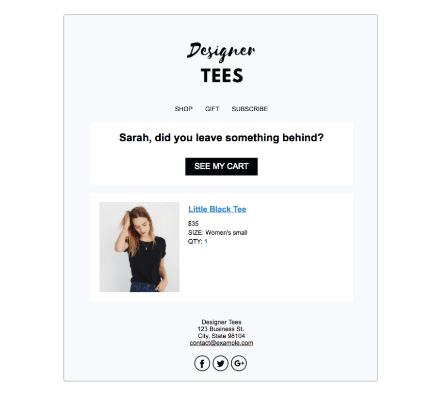 Example abandoned cart email template