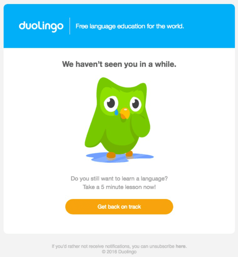 Duolingo reactivation email example