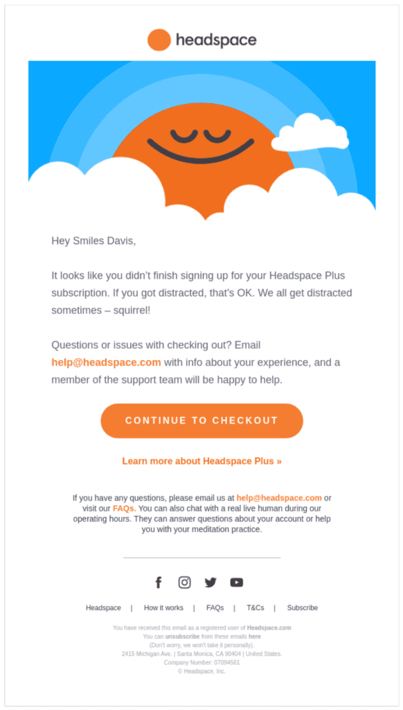 Headspace reactivation email example