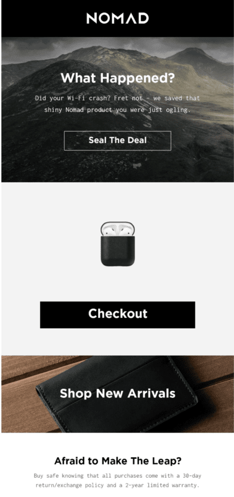 Nomad abandoned cart email example