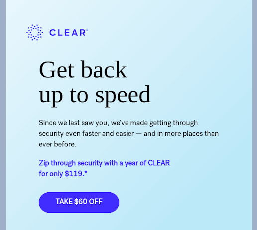 Example of a re-engagement email by company Clear