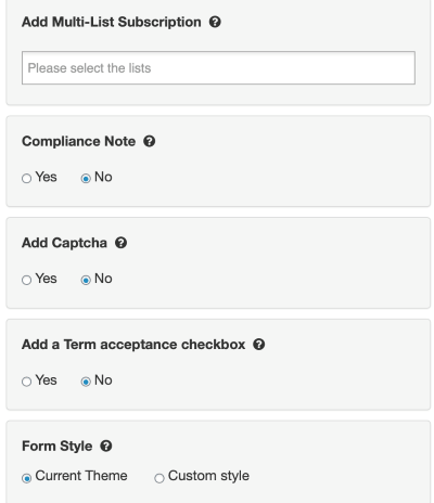 Customization options in the Sendinblue WordPress form builder