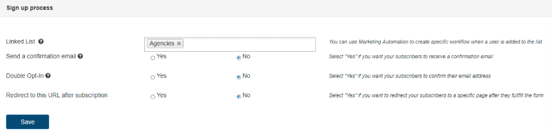  Options de processus d'inscription pour les formulaires d'abonnement dans le plugin Sendinblue 