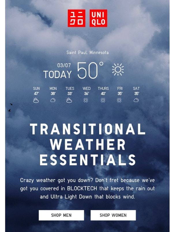 Email by Uniqlo using location-based segmentation