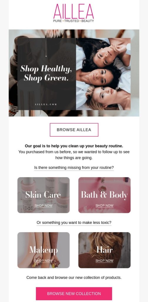 Automated email campaign by Aillea targeting inactive customers