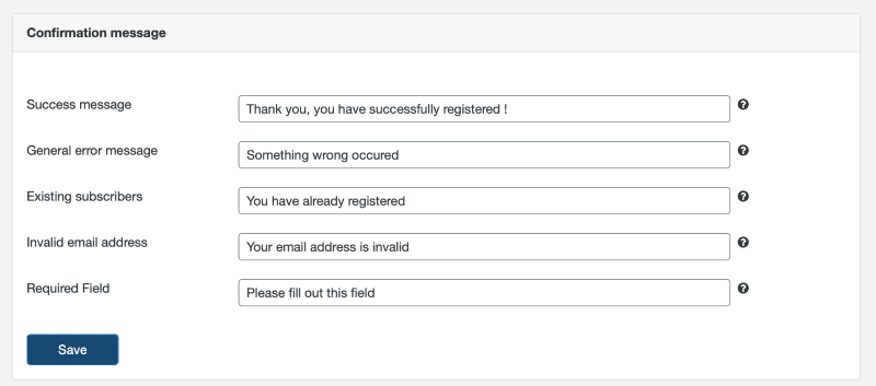 Meldingsinnstillinger for registreringsskjema