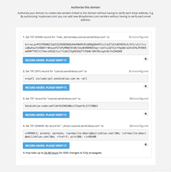 TXT records to be added to DNS