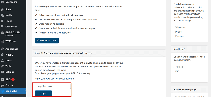 Sendinblue WordPress plugin, set up instructions