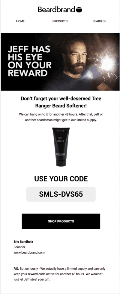 Email newsletter from Beardbrand featuring their collaboration with an influencer.