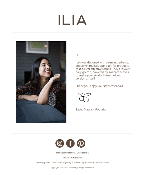 ecommerce email newsletter example from Ilia.