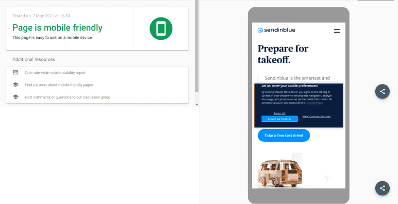 Screenshot of Google's mobile friendly test tool