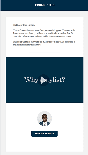 Newsletter from Trunk Club with an embedded video
