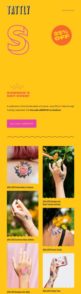 Labor Day sale email example by Tattly