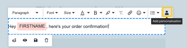 First name personalization in Brevo's email editor tool