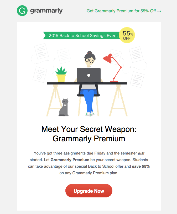 Grammarly back to school discount offer email
