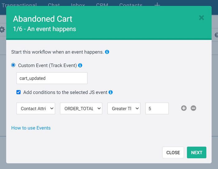 adding conditions to an abandoned cart event in Brevo (ex Sendinblue) when creating an automated workflow