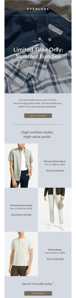 email with bundle offer by everlane